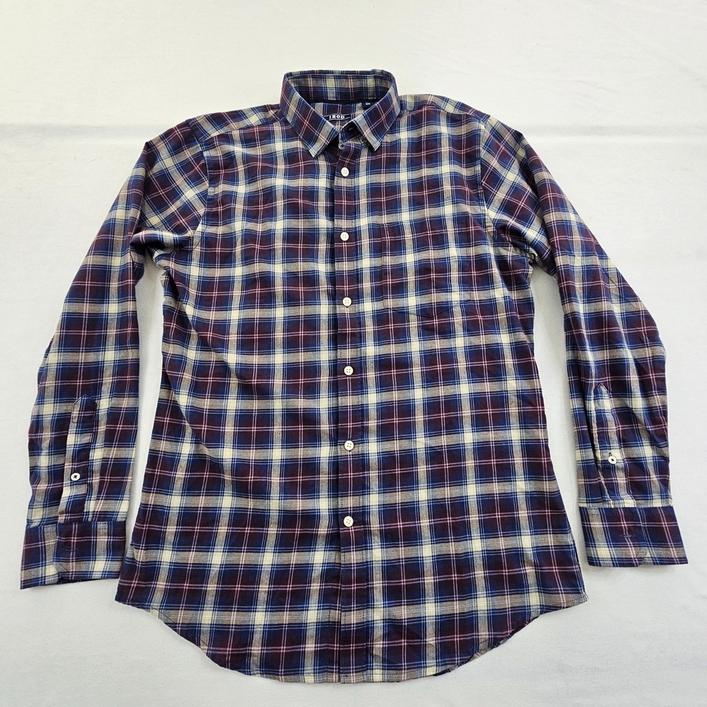 IZOD‎ Blue Red Plaid Long Sleeve Cotton Blend Button-Up Shirt Men's M